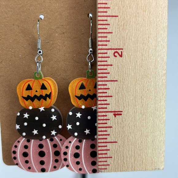 Halloween Pumpkin Acrylic Earrings - Picture 2 of 2